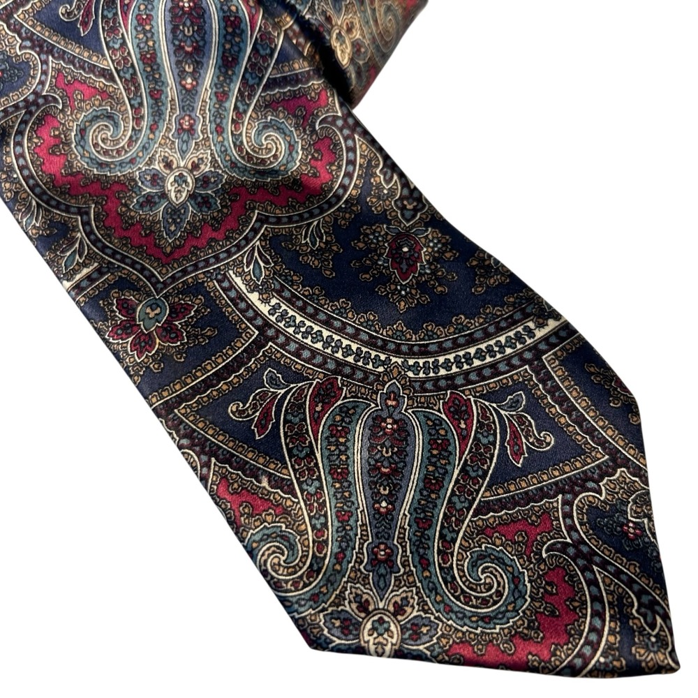 Oscar de la Renta Couture Paisley Necktie Men's Silk Tie Hand Sewn Bar-Tacked